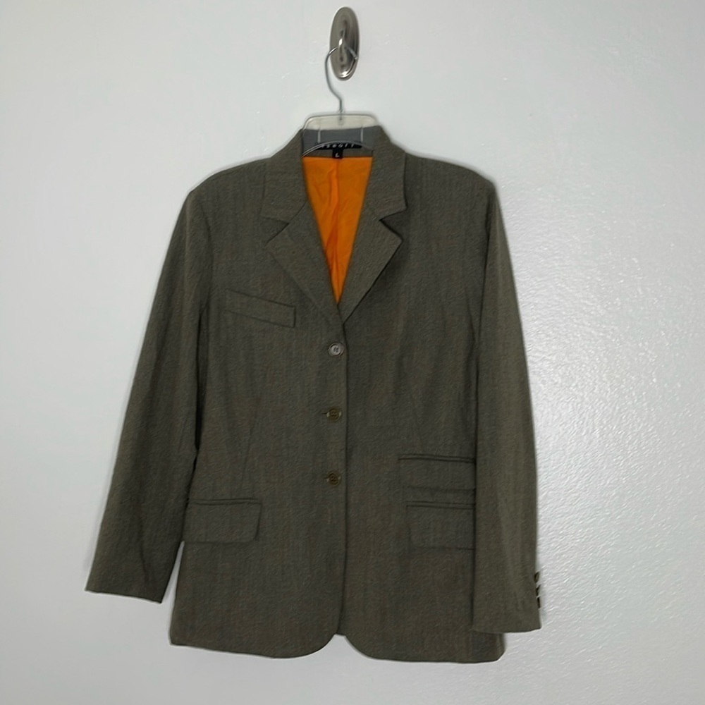 Theory Women's Wool 3 Button Unlined Green Gray Tone Blazer Size Large